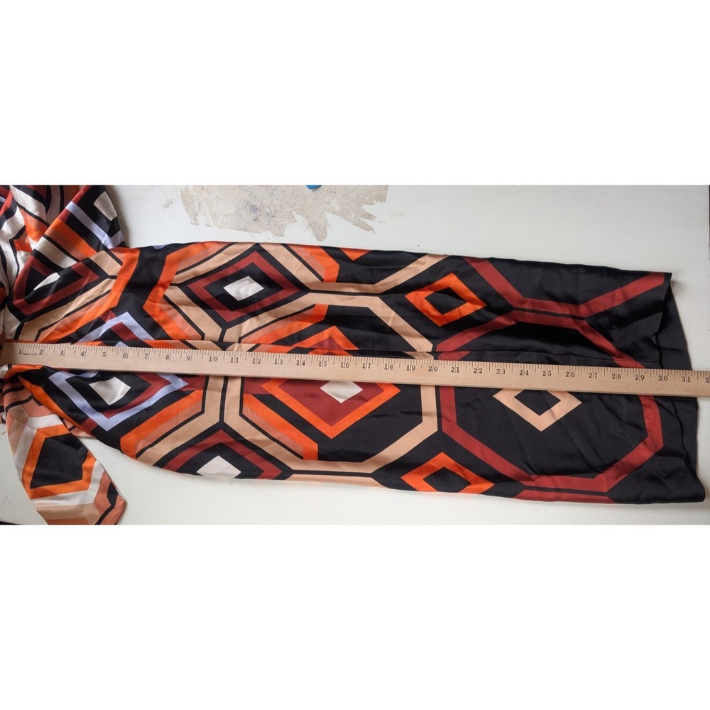 Zara Satin Geometric Jumpsuit Retro 70s Print Long Sleeve Wide Leg NWT Sz M - Picture 13 of 14